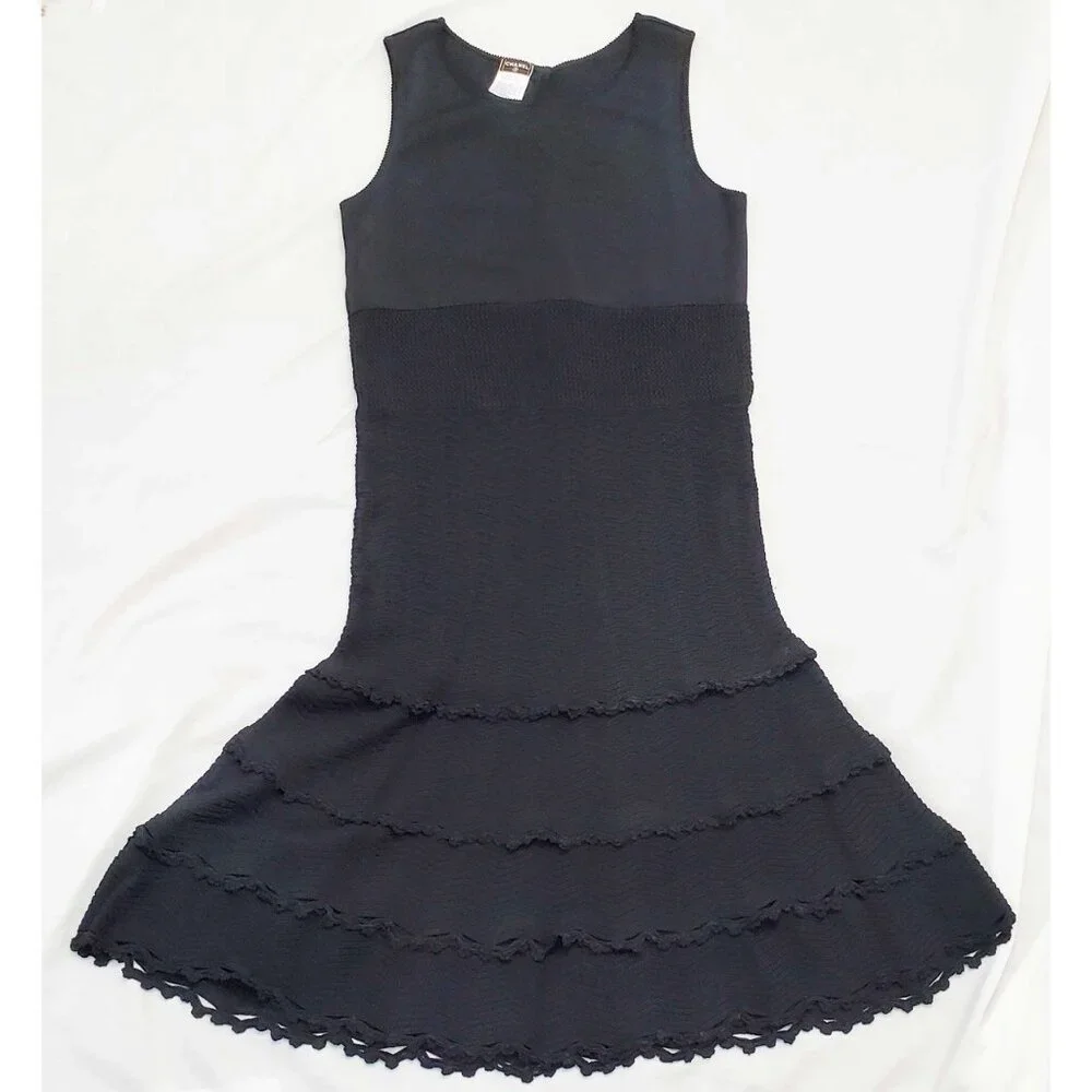 CHANEL 05P Womens Dress Black Knit Flapper Sleeveless Flared Skirt Back Button
